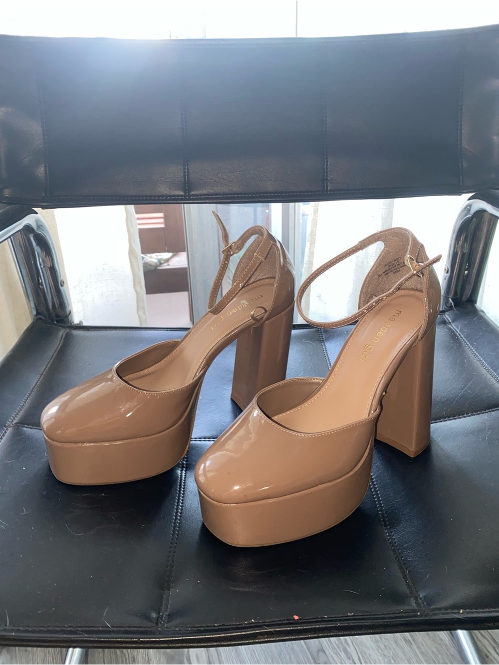 Steve Madden Nude Patent Platform Ankle-Strap Pumps